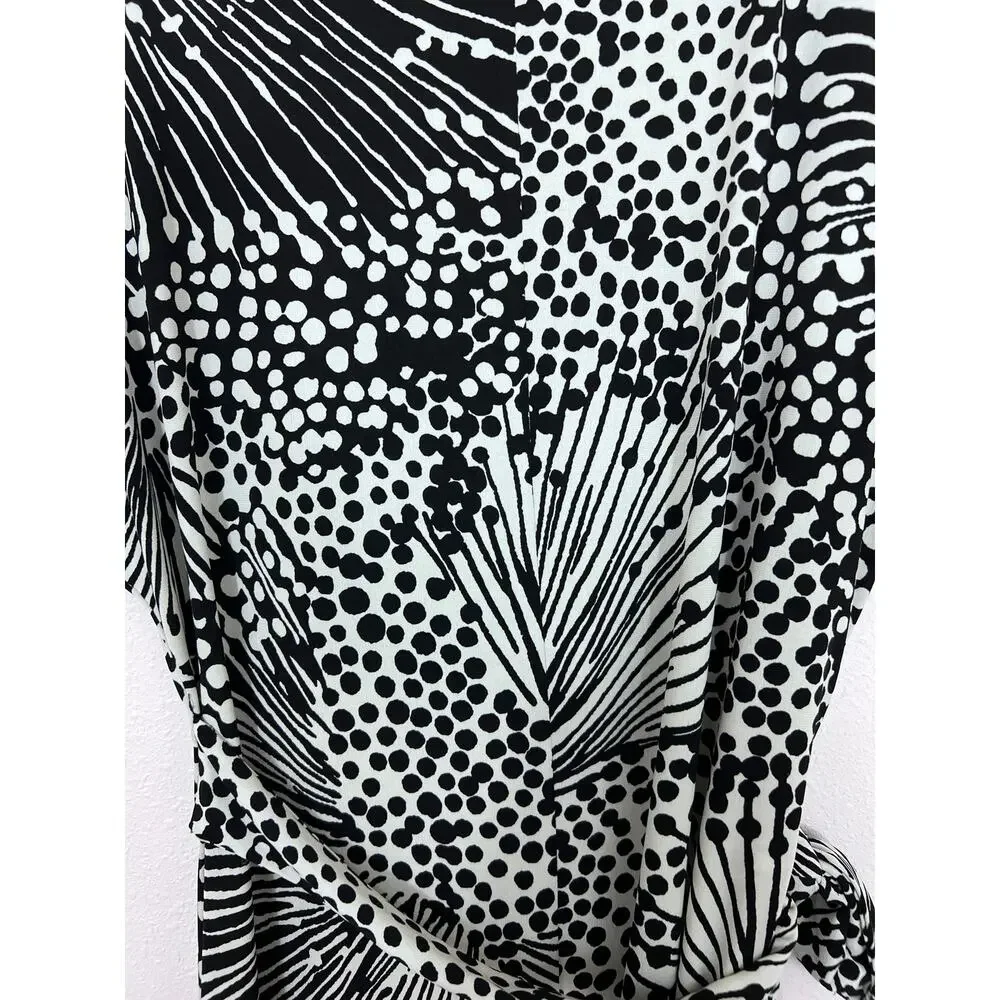 Donna Morgan Black White Abstract Print Tie Waist Dress Size 10 - Picture 6 of 6